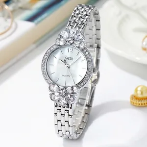 Orologio Donna Quarzo Elegante Fiore Strass Analogico Impermeabile Cinturino Lusso Moda Metallo Gioiello
