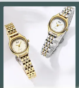 Detail of Gedi quartz watch showing diamond-set dial and elegant five-link metal strap