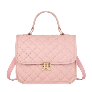 Pink quilted backpack for women featuring rhombus pattern and gold metal clasp closure