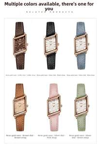 Detailed grid view of elegant rhombic quartz watches with leather straps in six colors