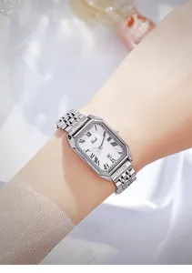 Close-up of Gedi silver steel watch with white octagonal dial and Roman numerals