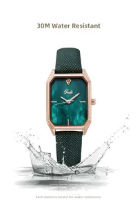 Gedi women's square watch with green malachite dial showing 3ATM water resistance