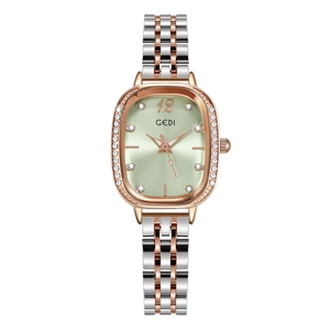 Montre GEDI pour femme avec cadran ovale vert et lunette sertie de diamants rose doré