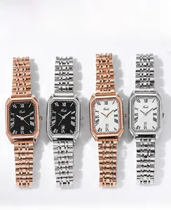 Octagonal steel watches with Roman numerals and date display in four color variants