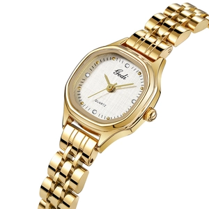 Gedi elegant gold women's quartz watch with square white dial and crystal markers