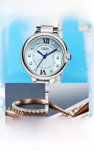Detailed macro of a light blue sunray dial watch with Roman numerals and crystals