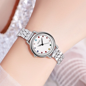 Orologio donna in acciaio argento con pietre preziose colorate e quadrante bianco