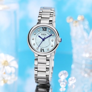 Elegant Women Quartz Watch Stainless Steel Strap Waterproof Fashion Small Dial Blue Hands Roman Numerals Rhinestones
