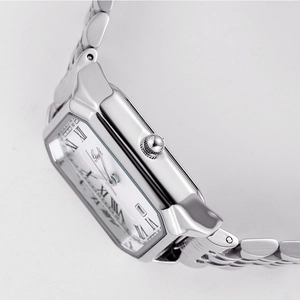 Elegant Gedi rectangular silver watch with roman numerals and metal chain strap