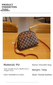 Tableau des dimensions pour sac bandoulière coquille en similicuir à carreaux chic