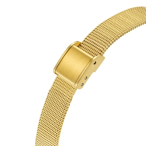 Elegant gold Milanese mesh strap quartz watch with minimalist luxury dial for women