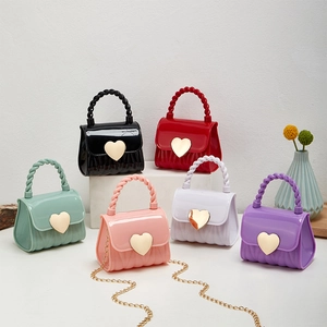 Mini Jelly Crossbody Bag PVC Heart Metal Lock Twisted Handle Chain Strap Sweet Style For Women Kids
