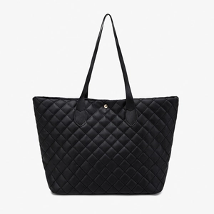 Quilted PU Leather Large Capacity Tote Bag Diamond Pattern Women Shoulder Bag With Golden Button Casual Travel Office