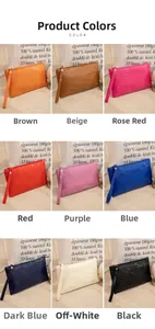 Matrix showing crocodile texture envelope purses in nine vibrant colors with wrist straps