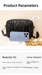 Paramètres de taille détaillés du sac bandoulière plissé en cuir PU noir chic