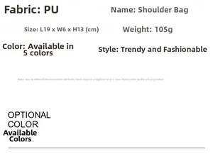 Detaillierte Spezifikationen für PU Karo-Schultertasche, Maße 19x6x13cm und 105g Gewicht