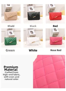 Quilted small square bag set showing various colors like khaki, red and green with gold chain