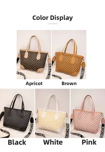 Detailed grid view showing vintage geometric print tote bags in five vibrant colors