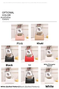 Quilted shoulder bags displayed in various colors including pink, khaki, and black options