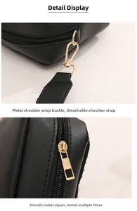 Détail du sac à main en cuir PU noir avec quincaillerie dorée durable et fermeture éclair