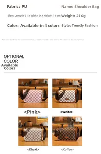 Especificaciones de tamaño del bolso bandolera a cuadros en cuero PU rosa blanco y caqui