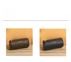 Close-up of diamond lattice quilted pattern chain pillow bag in brown and black options