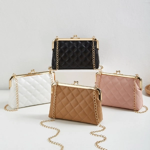 Sac À Bandoulière Matelassé À Losanges Pour Femmes En Cuir PU Pochette Rétro À Fermoir Baiser Avec Chaîne Dorée Élégant