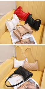 Assorted quilted leather shoulder bags in red, white, black, and beige colors