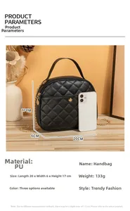 Detailed product parameters of black quilted PU leather handbag with golden chain strap
