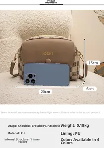 Detailed view of monogram shell bag showing 20x15x6cm size compared to a smartphone