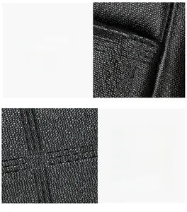 Close-up of black lychee texture leather with precise double stitching on crossbody bag