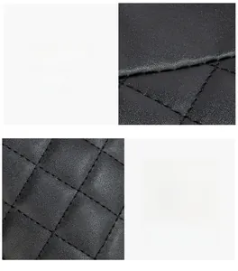 Détail des coutures en cuir matelassé noir sur un sac seau avec motif en losanges