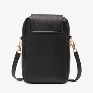 Minimalist black embossed PU leather mobile phone crossbody bag with gold swivel clasp