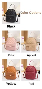 Quilted PU leather backpack color options including black, pink, apricot, yellow and red