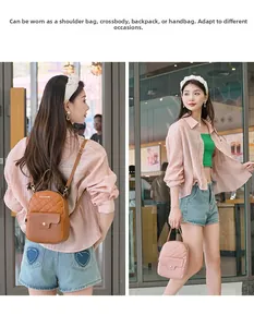 Brown and pink quilted mini backpacks for women showing versatile multi-way carrying styles