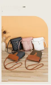 Detail view of mini crossbody phone bags in quilted and checkerboard faux leather patterns