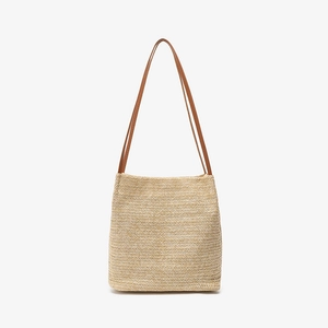 Sac Fourre-Tout En Paille Tissée Pour Femmes Grande Capacité Sac À Épaule De Plage Été Avec Lanière Cuir Marron Décontracté