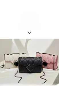 Chic quilted chain bags in beige black and pink with metal buckle detail
