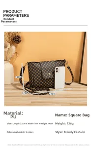 Borsa a tracolla in PU marrone con motivi geometrici e dimensioni di 23x7x14 CM