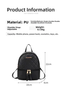 Guide détaillé des tailles d'un mini sac à dos matelassé noir avec dimensions et options