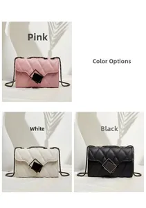 Chic quilted chain bags in pink, white, and black with elegant square metal clasps
