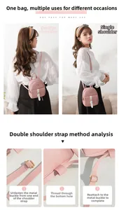 Detailed guide for pink PU leather mini backpack showing versatile strap adjustments
