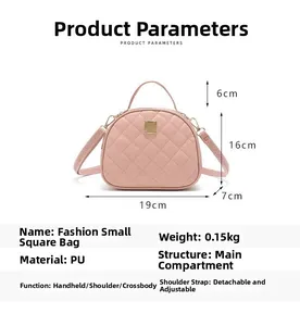 Pink quilted PU leather handbag dimensions 19x16x7cm with adjustable shoulder strap