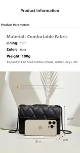Detail view of black quilted chain bag dimensions 19x12x7cm with metallic strap
