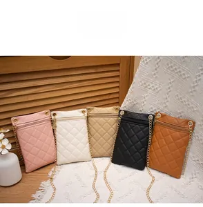 Quilted mini square bags in five colors with metal chain straps and PU leather texture