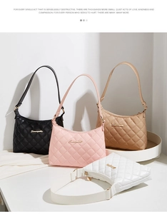 Quilted faux leather shoulder bags in black, pink, beige and white with S-logo detail