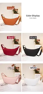 Detailed color display of moon-shaped nylon crossbody bags with adjustable straps