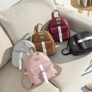 Zainetto Mini in Pelle PU da Donna alla Moda con Fiocco Piccola Borsa a Tracolla Cinghie a Contrasto Borsa da Viaggio