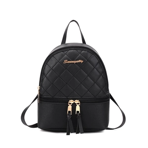 Mini sac à dos noir matelassé en similicuir avec logo S doré et fermeture à glissière