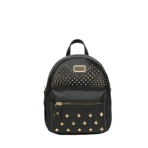 Mini sac à dos en similicuir noir avec clous dorés et poche zippée avant